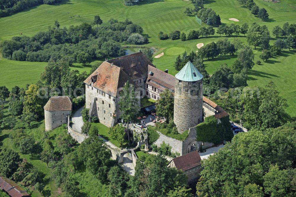 Aerial image Colmberg - Blick auf die Burg Colmberg. Die Burg wurde im 12. Jahrhundert zur kaiserlichen Reichsburg ausgebaut. Heute wird auf der Burg ein Hotel betrieben. View of the Castle Colmberg. The castle was expanded in the 12th Century as a imperial castle. Today the castle is a hotel.