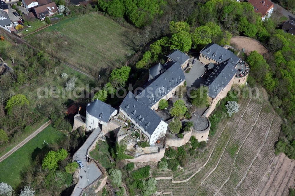 Aerial photograph Bad Münster am Stein-Ebernburg - Ebernburg castle in Bad Münster am Stein Ebernburg in the state of Rhineland-Palatinate. Built in 1338 by Raugraf Ruprecht and Count Johann of Sponheim-Kreuznach, the birthplace of Franz of Säckingen, Today: hotel, conference center and tourist restaurant