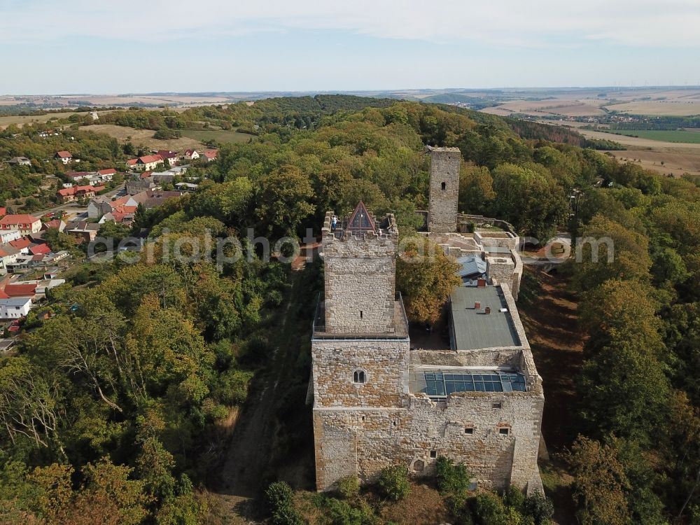 Eckartsberga from above - Castle of the fortress Eckartsburg on Burgweg in Eckartsberga in the state Saxony-Anhalt, Germany