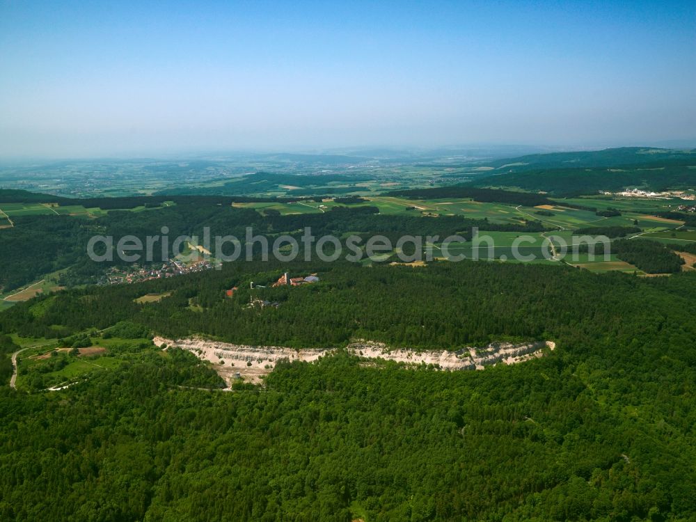 Aerial photograph Ebermannstadt - Castle Feuerstein in the town of Ebermannstadt in the state of Bavaria. The compound was built in 1941 as a laboratory. The form and architecture of a castle was chosen for hiding. After World War II the arch bishop of Bamberg became the main tenant and it has been converted to a youth house and catholic meeting place. Since 1961, the three part church Transfiguration of the Lord has been in place