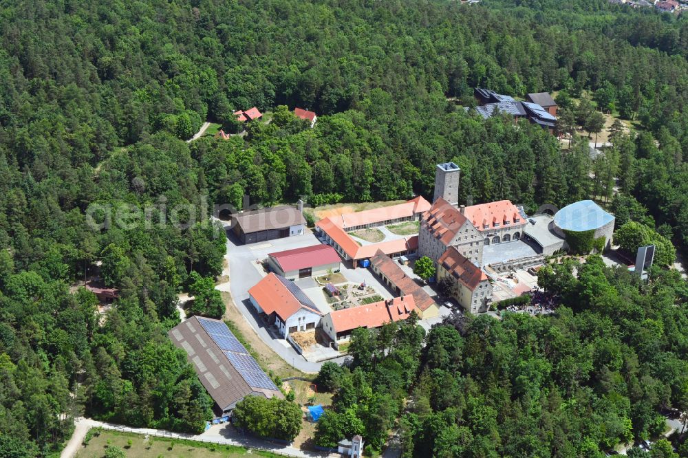 Aerial image Ebermannstadt - Castle of the fortress Feuerstein with the youth center Jugendhaus Burg Feuerstein in the district Niedermirsberg in Ebermannstadt in the state Bavaria, Germany