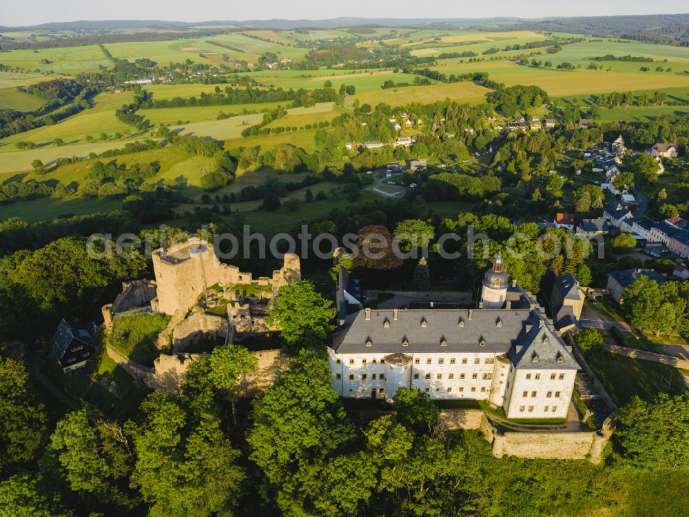 Aerial image Frauenstein - Castle of the fortress Frauenstein in Frauenstein in the state Saxony, Germany