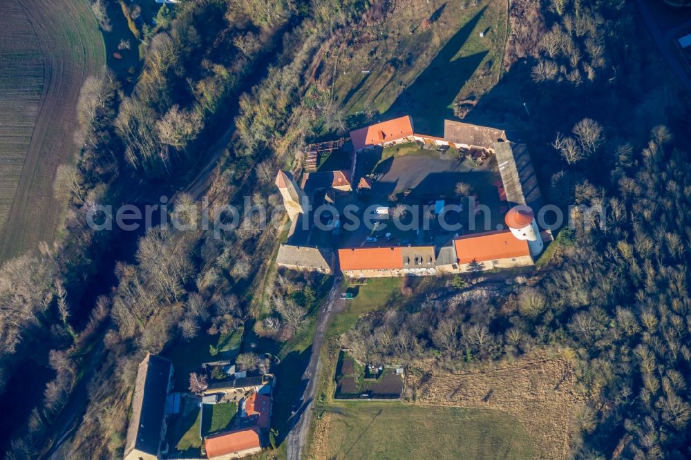 Freckleben from above - Castle of the fortress in Freckleben in the state Saxony-Anhalt, Germany