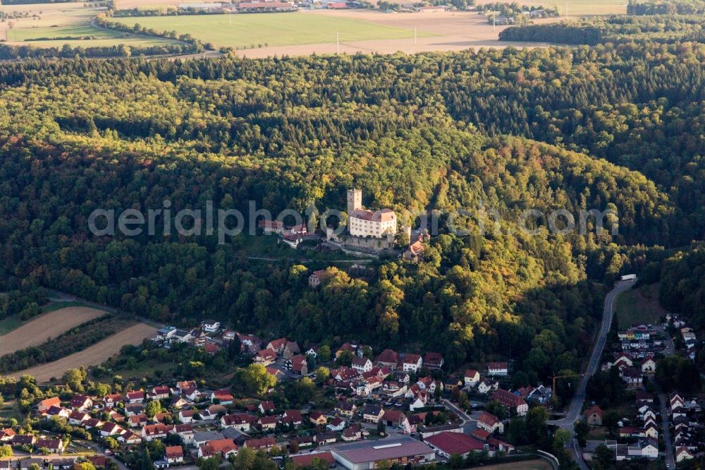 Haßmersheim from the bird's eye view: Castle of the fortress Guttenberg in Hassmersheim in the state Baden-Wurttemberg, Germany