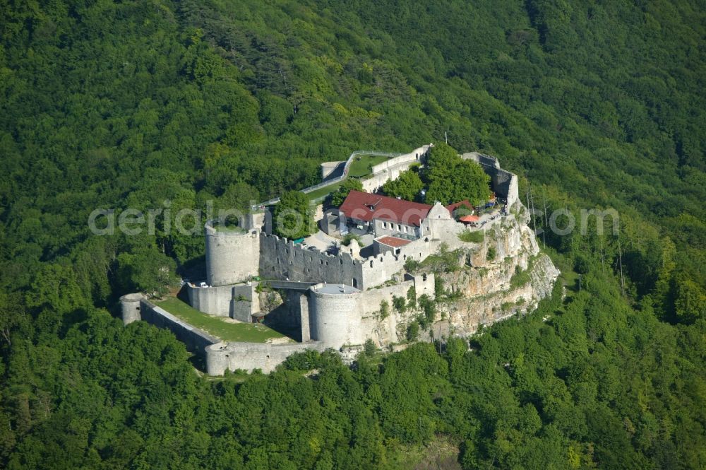 Neuffen from the bird's eye view: Hohen Neuffen Castle in the state Baden-Wuerttemberg