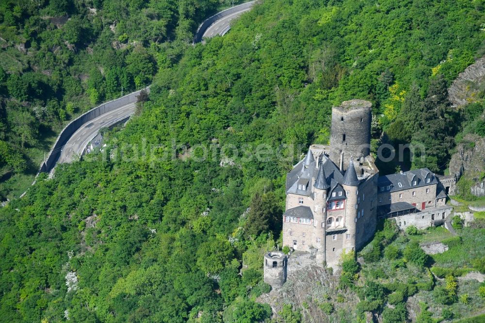 Aerial photograph Sankt Goarshausen - Castle of the fortress Katz Castle in Sankt Goarshausen in the state Rhineland-Palatinate, Germany