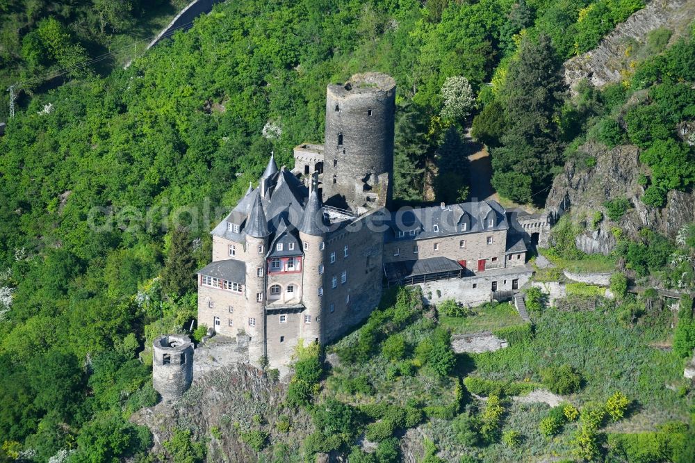 Aerial photograph Sankt Goarshausen - Castle of the fortress Katz Castle in Sankt Goarshausen in the state Rhineland-Palatinate, Germany