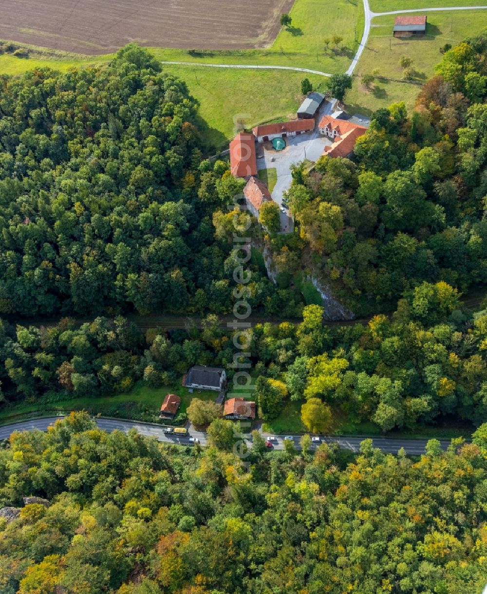 Aerial image Hemer - Castle of the fortress Klusenstein in the district Oberroedinghausen in Hemer in the state North Rhine-Westphalia, Germany