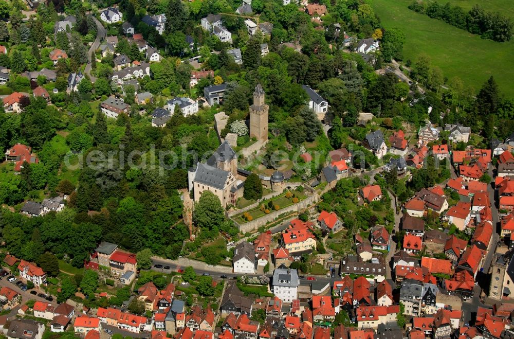 Kronberg im Taunus from above - On the slopes of the Taunus lying medieval castle Kronberg with construction of a new tower in Kronberg im Taunus in Hesse