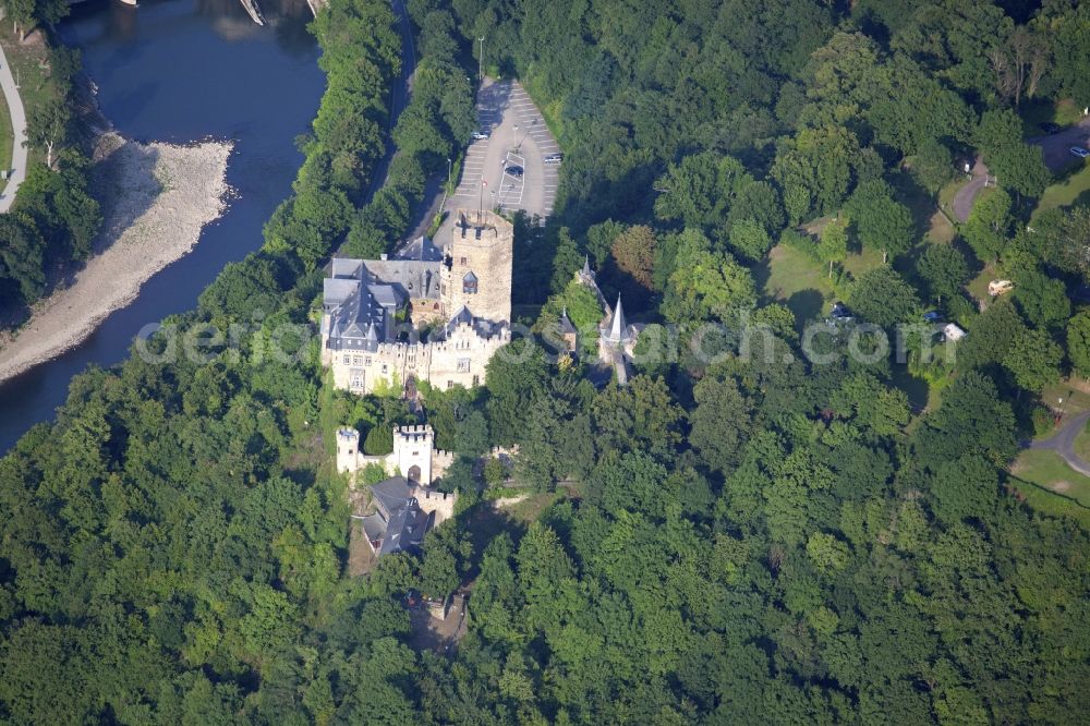 Lahnstein from the bird's eye view: Castle Lahneck on a hill on the riverside of the Lahn in Lahnstein in Rhineland-Palatinate. The castle is part of the UNESCO world heritage