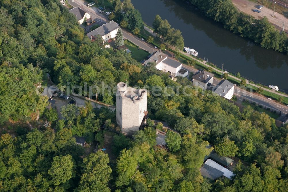 Laurenburg from above - The Burg Laurenburg is situated on a wooded hillside in the municipality Laurenburg in Rhineland-Palatinate