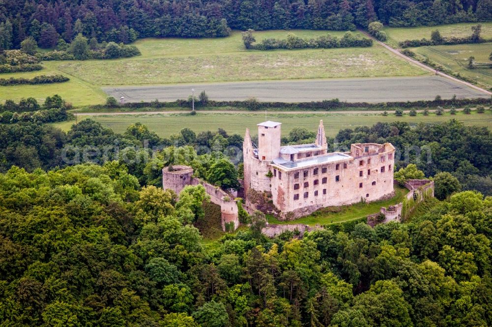 Trimberg from the bird's eye view: Castle of the fortress Leuchtenburg Burgstall in Trimberg in the state Bavaria, Germany