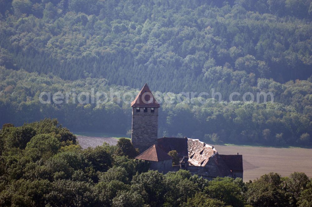 Aerial image Oberstenfeld - Blick auf die Burg Lichtenberg in Oberstenfeld. Die Burg wurde 1197 erstmals urkundlich erwähnt und gilt als eine der ältesten Stauferburgen Deutschlands. Sie ist bewohnt und beherbergt ein nur zu besonderen Anlässen geöffnetes Restaurant. Kontakt: Inh. Freiherr von und zu Weiler, Burg Lichtenberg, 71720 Oberstenfeld, Tel. +49(0)7062 40 17, Fax +49(0)7062 40 28, Email: Burglichtenberg@gmx.de