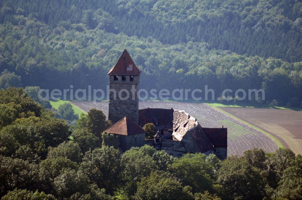 Aerial photograph Oberstenfeld - Blick auf die Burg Lichtenberg in Oberstenfeld. Die Burg wurde 1197 erstmals urkundlich erwähnt und gilt als eine der ältesten Stauferburgen Deutschlands. Sie ist bewohnt und beherbergt ein nur zu besonderen Anlässen geöffnetes Restaurant. Kontakt: Inh. Freiherr von und zu Weiler, Burg Lichtenberg, 71720 Oberstenfeld, Tel. +49(0)7062 40 17, Fax +49(0)7062 40 28, Email: Burglichtenberg@gmx.de