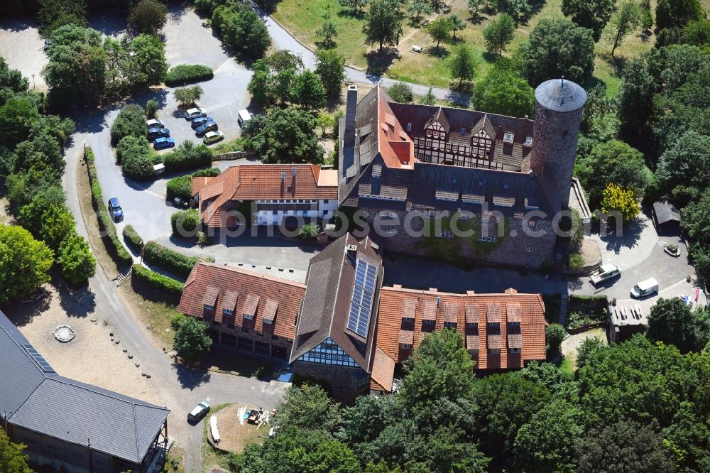 Witzenhausen from above - Castle of the fortress Ludwigstein in Witzenhausen in the state Hesse, Germany