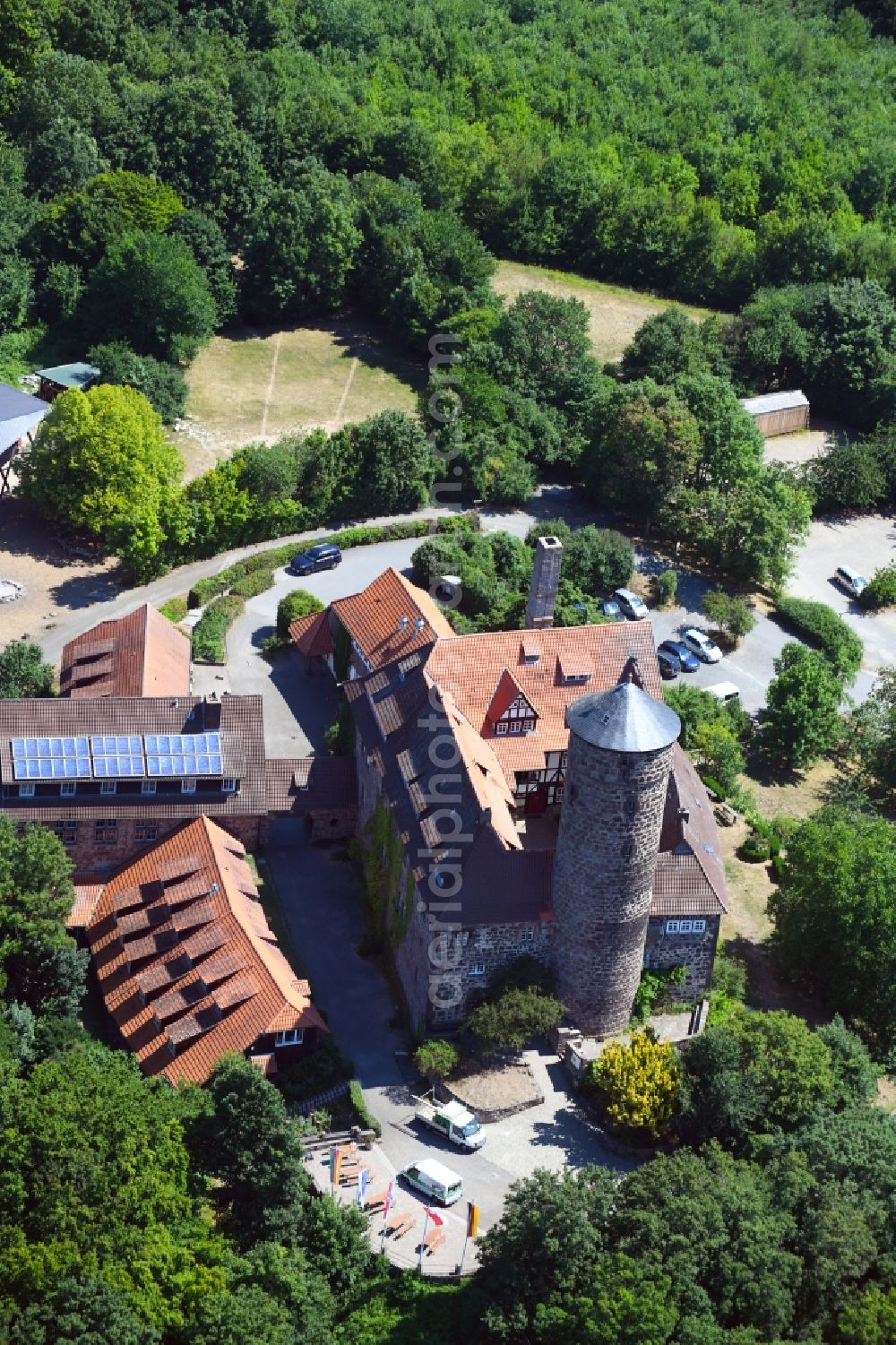 Aerial photograph Witzenhausen - Castle of the fortress Ludwigstein in Witzenhausen in the state Hesse, Germany