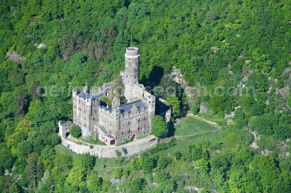 Aerial image Sankt Goarshausen - Castle of the fortress Maus in the district Wellmich in Sankt Goarshausen in the state Rhineland-Palatinate, Germany