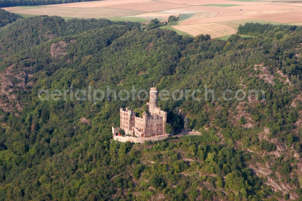 Sankt Goarshausen from the bird's eye view: Burg Maus in the forest area on the Rhine in Sankt Goarshausen in the state of Rhineland-Palatinate