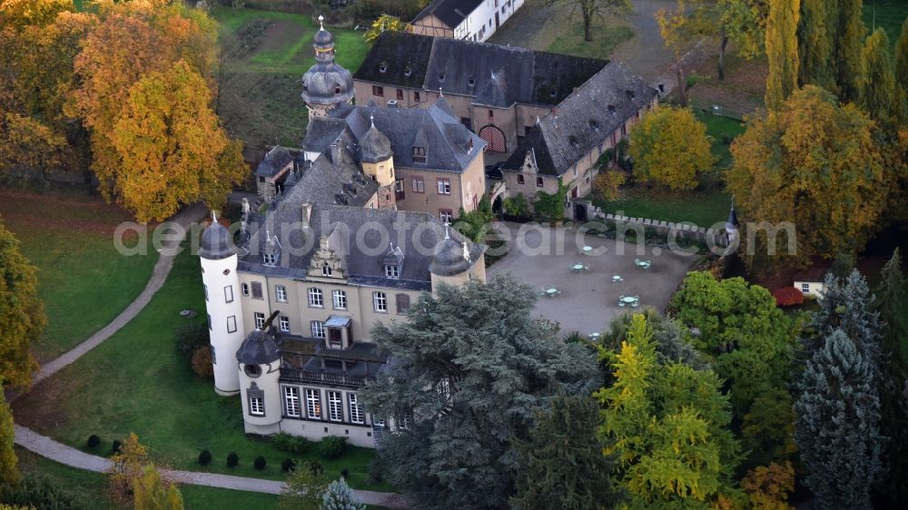 Namedy from above - Castle of the fortress in Namedy in the state Rhineland-Palatinate, Germany