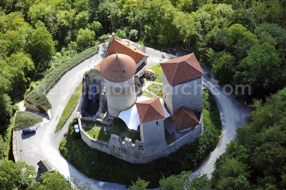 Treffurt from above - Castle of the fortress Normannstein in Treffurt in the state Thuringia, Germany