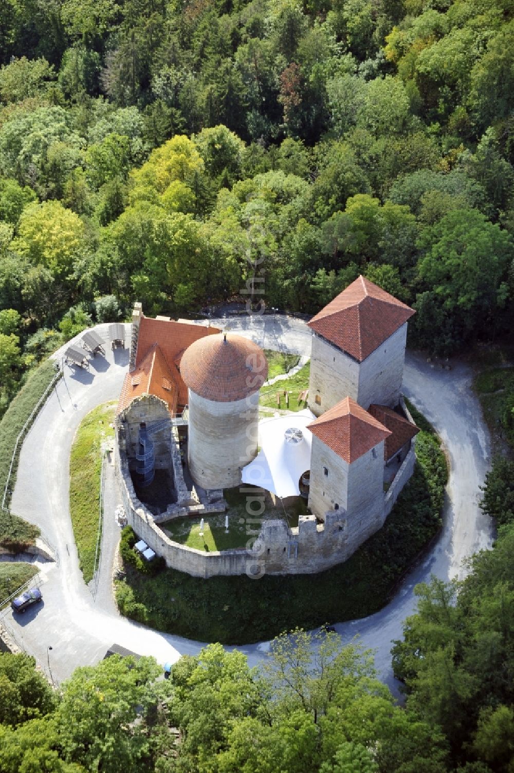 Treffurt from the bird's eye view: Castle of the fortress Normannstein in Treffurt in the state Thuringia, Germany