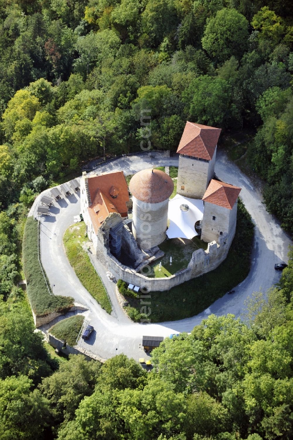 Aerial image Treffurt - Castle of the fortress Normannstein in Treffurt in the state Thuringia, Germany