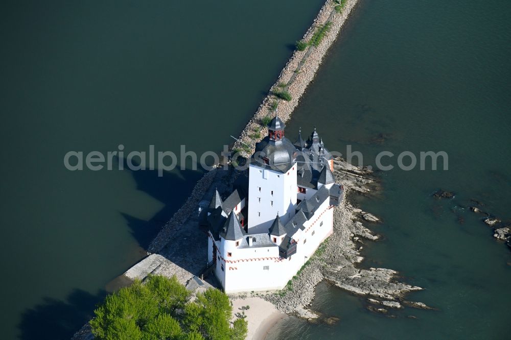 Aerial photograph Kaub - Castle of the fortress Pfalzgrafenstein Castle in the district Falkenau in Kaub in the state Rhineland-Palatinate, Germany