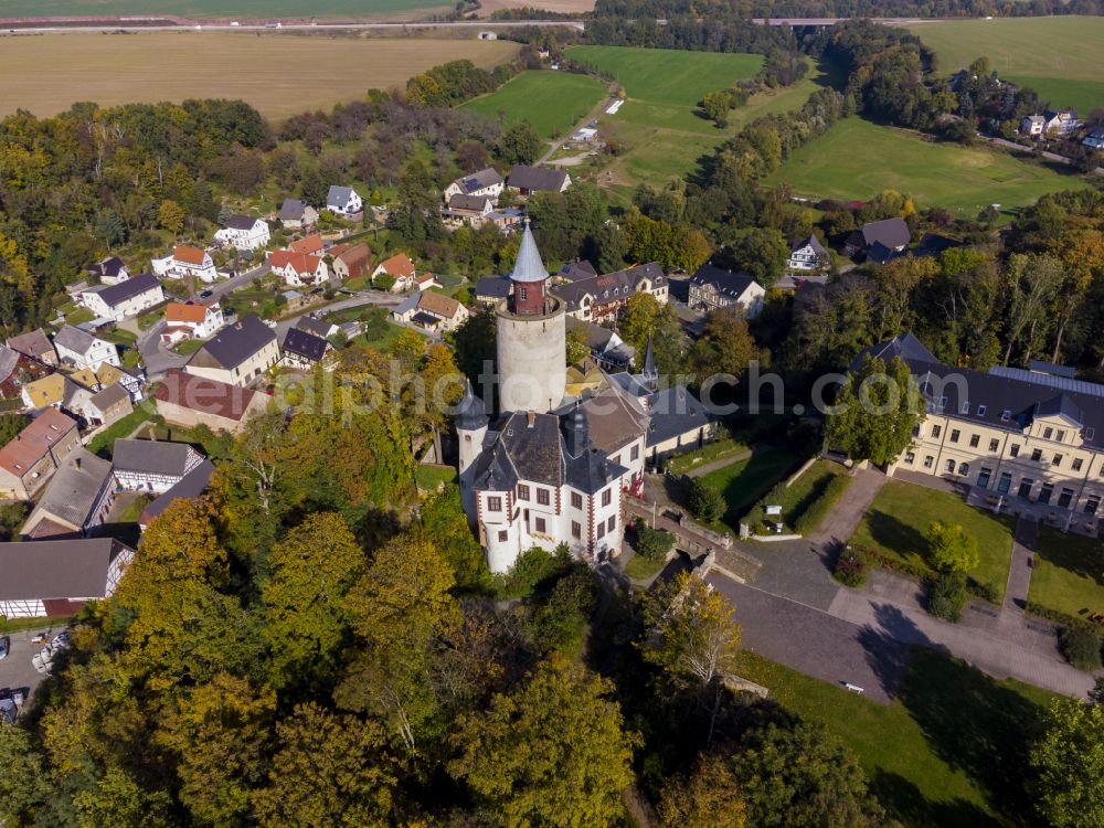 Aerial image Posterstein - The over 800-year-old Posterstein Castle is located in the border triangle of Thuringia, Saxony and Saxony-Anhalt. There is a museum in the castle. in the state of Thuringia, Germany