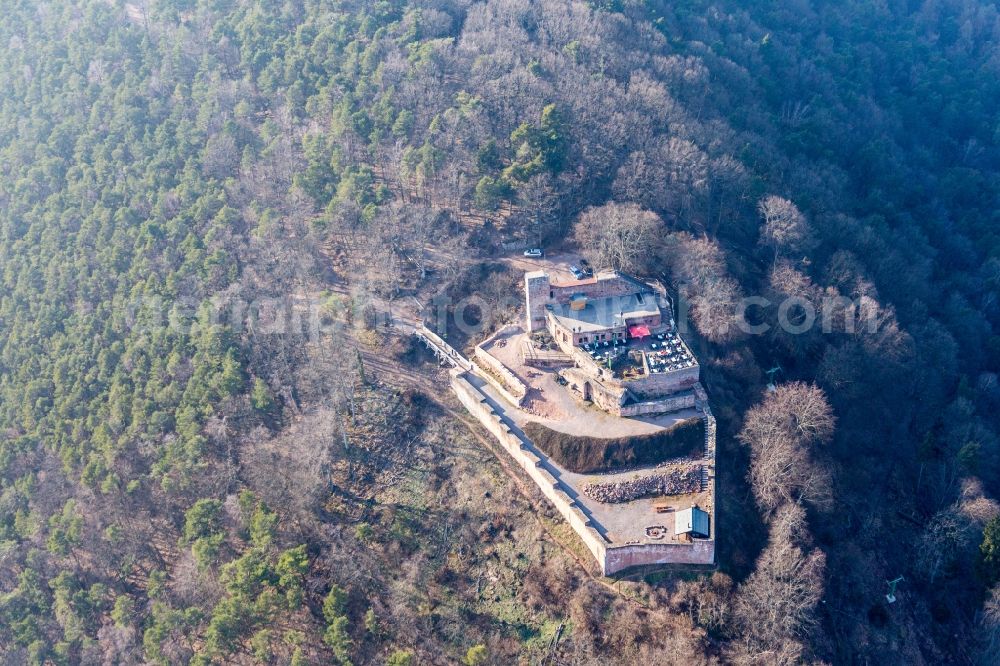 Aerial image Rhodt unter Rietburg - Castle of the fortress Rietburg in Rhodt unter Rietburg in the state Rhineland-Palatinate, Germany