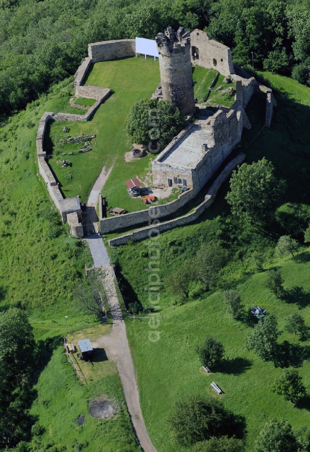 Mühlberg from above - Castle Ruin Muehlburg in Muehlberg in Thuringia