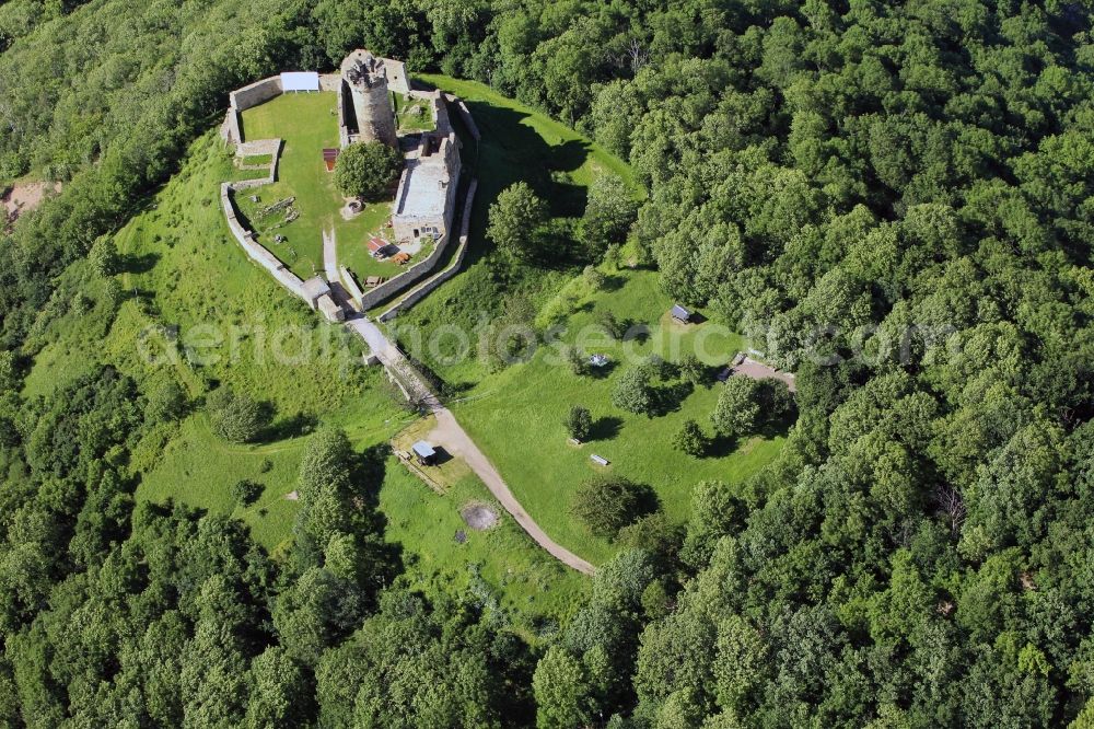 Mühlberg from the bird's eye view: Castle Ruin Muehlburg in Muehlberg in Thuringia