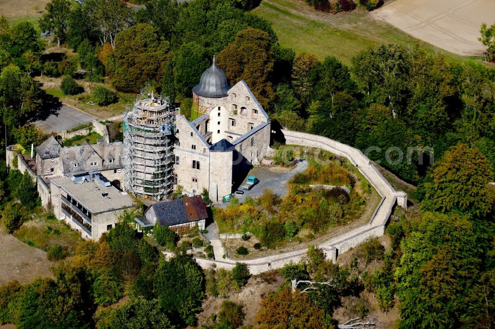 Hofgeismar from above - Castle of the fortress Sababurg in Hofgeismar in the state Hesse, Germany