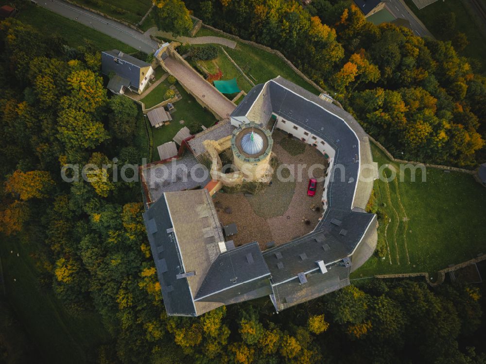 Drebach from above - Scharfenstein Castle in Scharfenstein in the state of Saxony, Germany