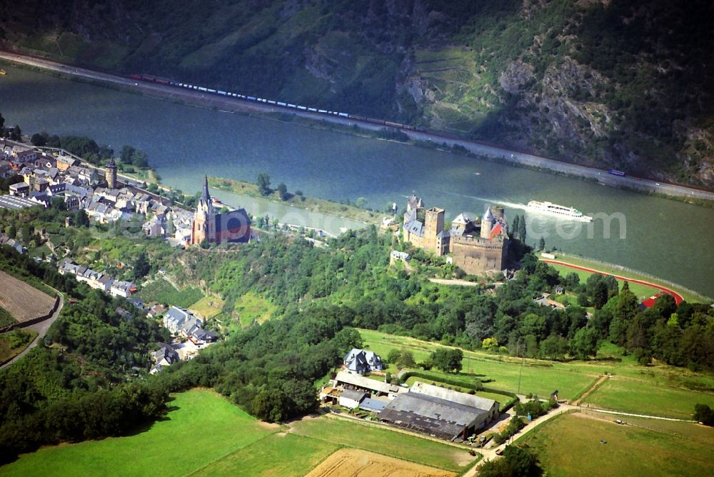 Oberwesel from above - Castle Schoenburg in Oberwesel in the state of Rhineland-Palatinate