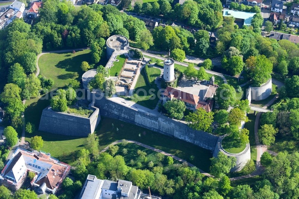 Aerial image Bielefeld - Castle of the fortress Sparrenburg in Bielefeld in the state North Rhine-Westphalia, Germany