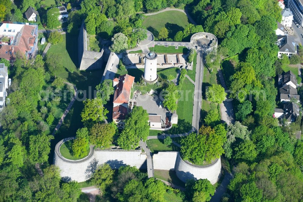 Aerial image Bielefeld - Castle of the fortress Sparrenburg in Bielefeld in the state North Rhine-Westphalia, Germany