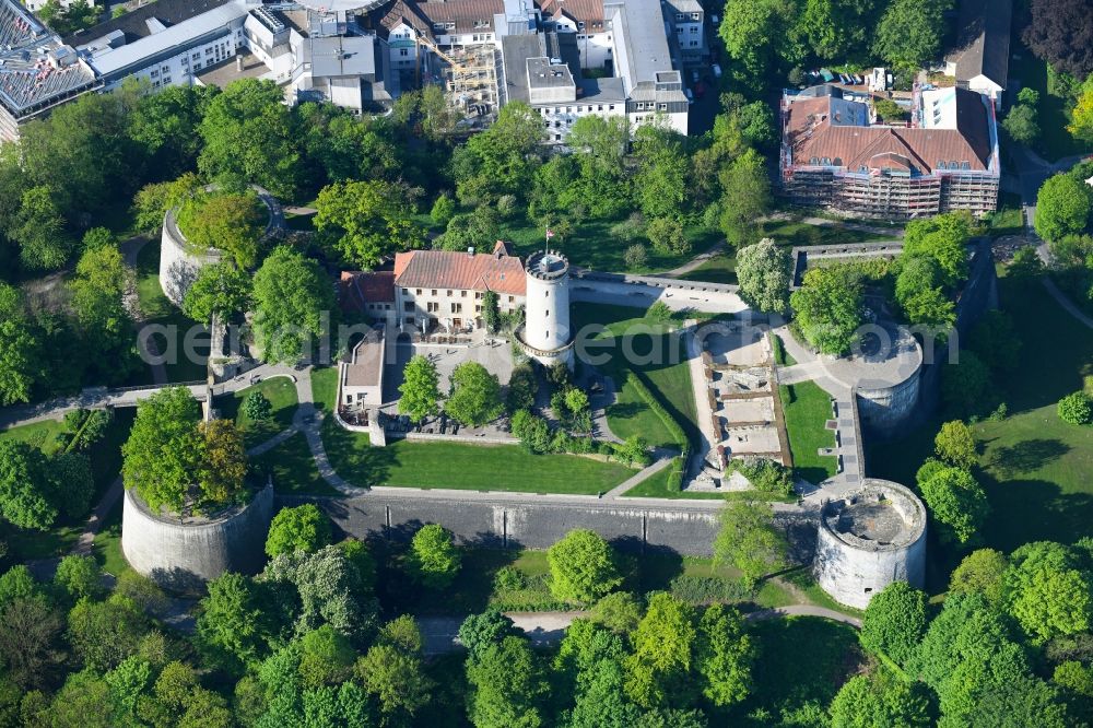 Bielefeld from above - Castle of the fortress Sparrenburg in Bielefeld in the state North Rhine-Westphalia, Germany