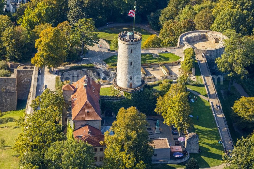 Bielefeld from above - Castle of the fortress Sparrenburg in Bielefeld in the state North Rhine-Westphalia, Germany