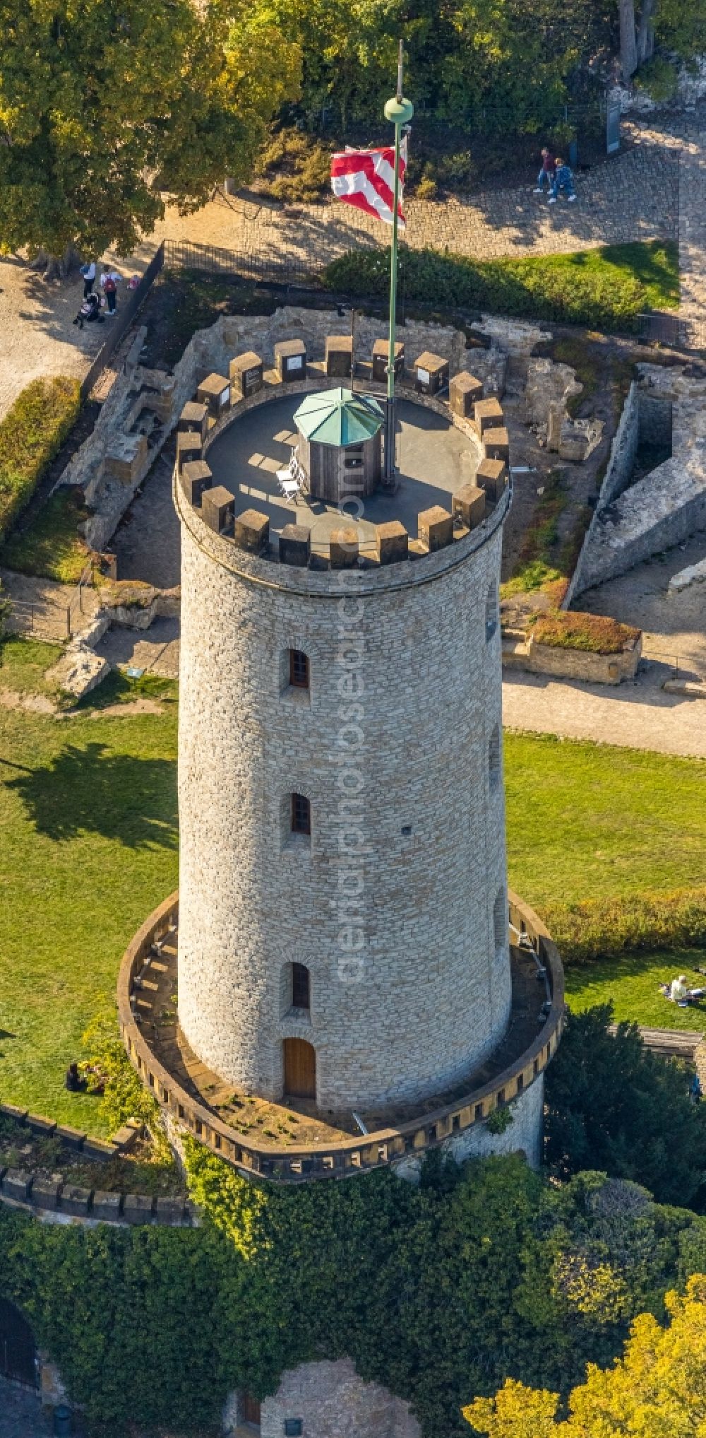 Bielefeld from above - Castle of the fortress Sparrenburg in Bielefeld in the state North Rhine-Westphalia, Germany