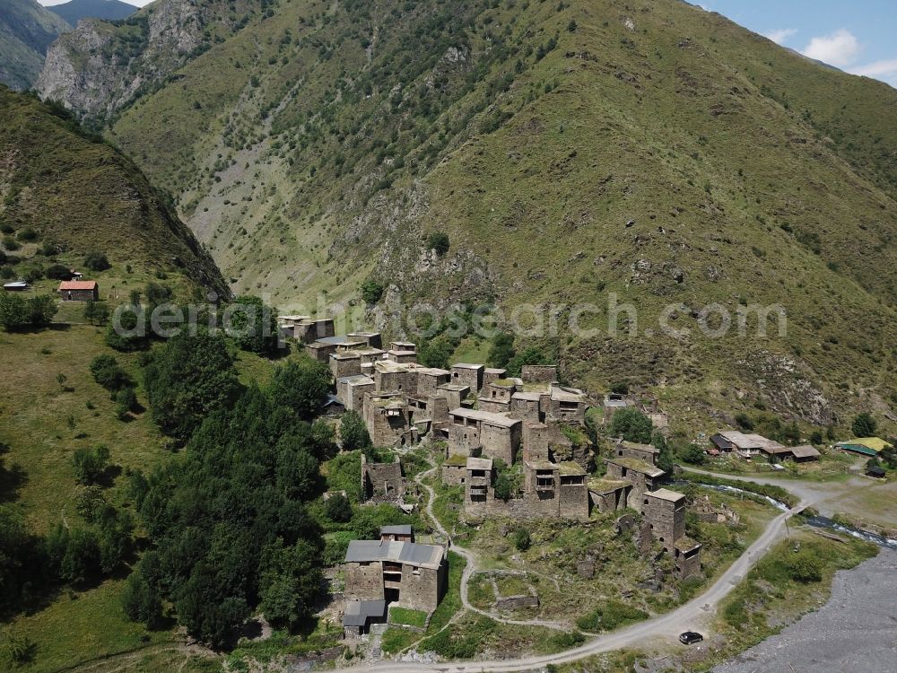 Aerial photograph Schatili - Castle of the fortress and fortified village in Schatili in Mtskheta-Mtianeti, Georgia