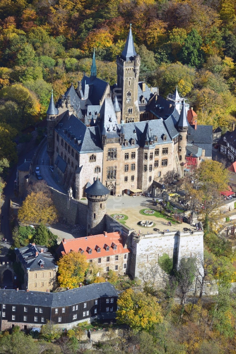 Wernigerode from above - View of the Wernigerode Castle in Saxony-Anhalt