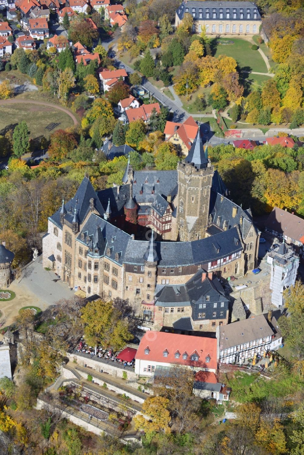 Wernigerode from above - View of the Wernigerode Castle in Saxony-Anhalt