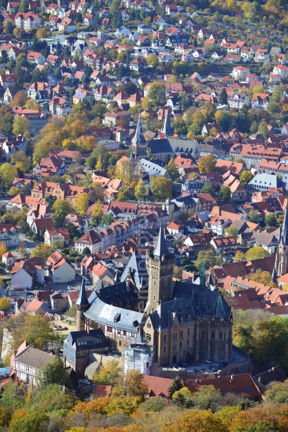 Wernigerode from above - View of the Wernigerode Castle in Saxony-Anhalt