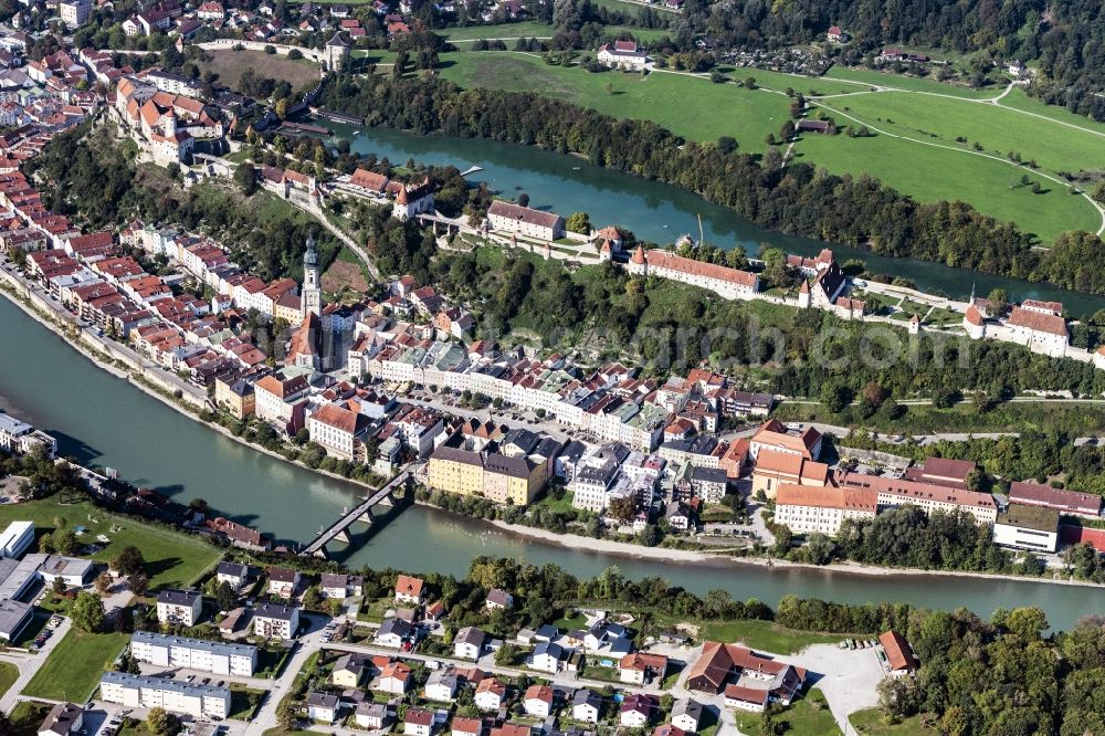 Burghausen from above - Castle of Burghausen in the state Bavaria