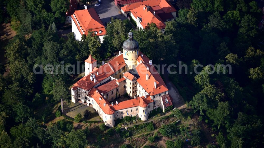 Chotyne from above - Castle of Schloss Grabstejn Grabstejn ( Grabenstein ) in Chotyne in Liberecky kraj, Czech Republic