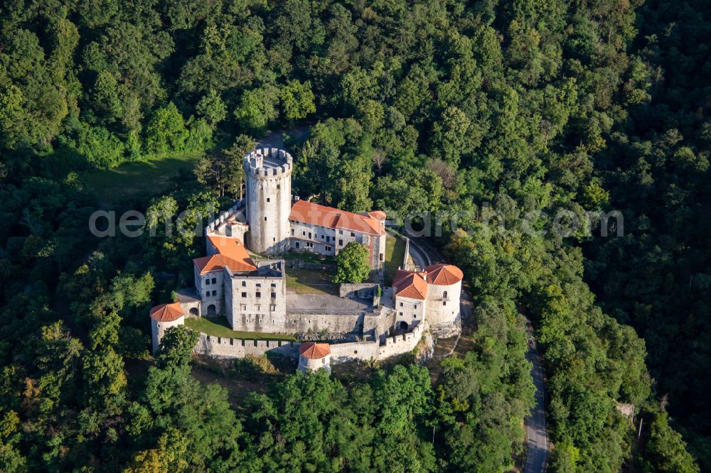 Aerial image Branik - Castle of the fortress Burg / Grad Rihemberk in Branik in Nova Gorica, Slovenia