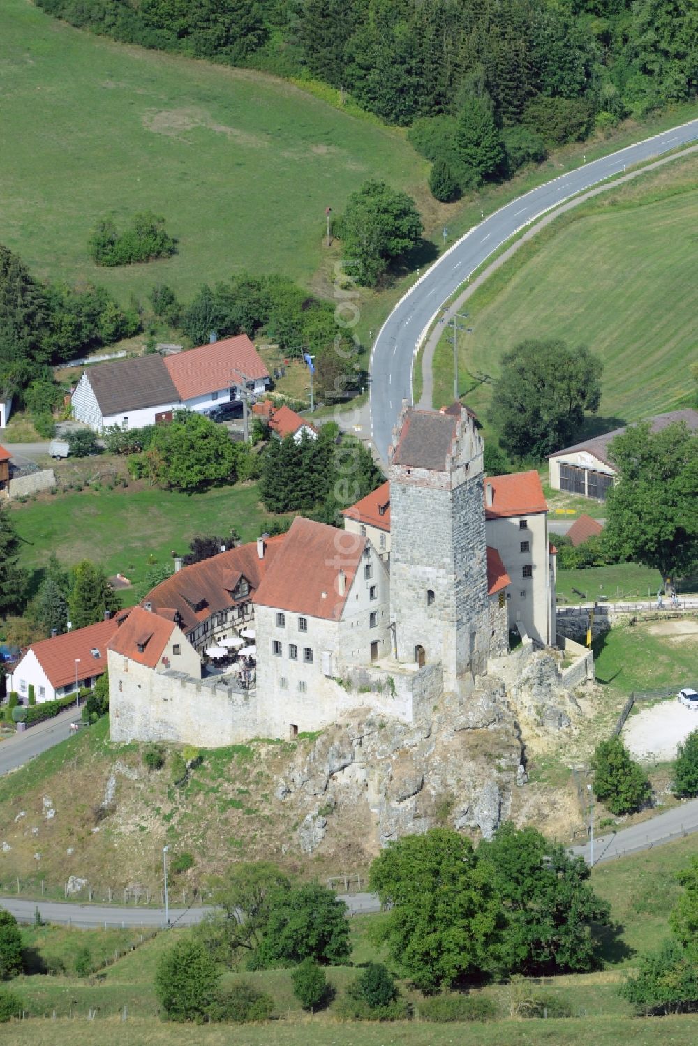 Dischingen from above - Castle Katzenstein in Dischingen in the state of Baden-Wuerttemberg