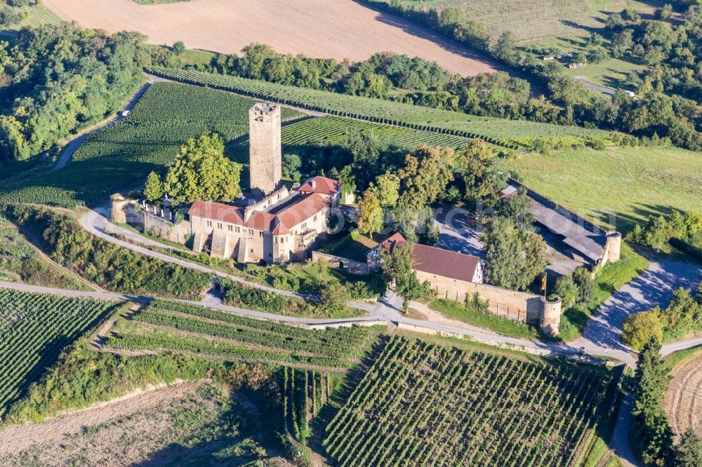 Sulzfeld from the bird's eye view: Castle of the fortress Ravensburg with restaurant in Sulzfeld in the state Baden-Wurttemberg, Germany