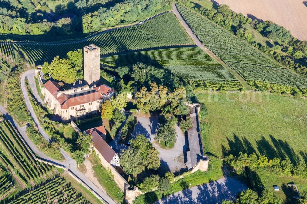 Aerial image Sulzfeld - Castle of the fortress Ravensburg with restaurant in Sulzfeld in the state Baden-Wurttemberg, Germany