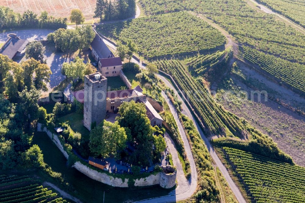 Sulzfeld from above - Castle of the fortress Ravensburg with restaurant in Sulzfeld in the state Baden-Wurttemberg, Germany